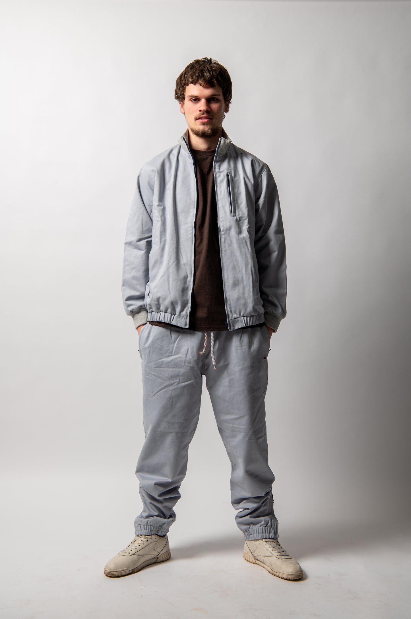 Oi Polloi Grey Twill Track Jacket Light Grey