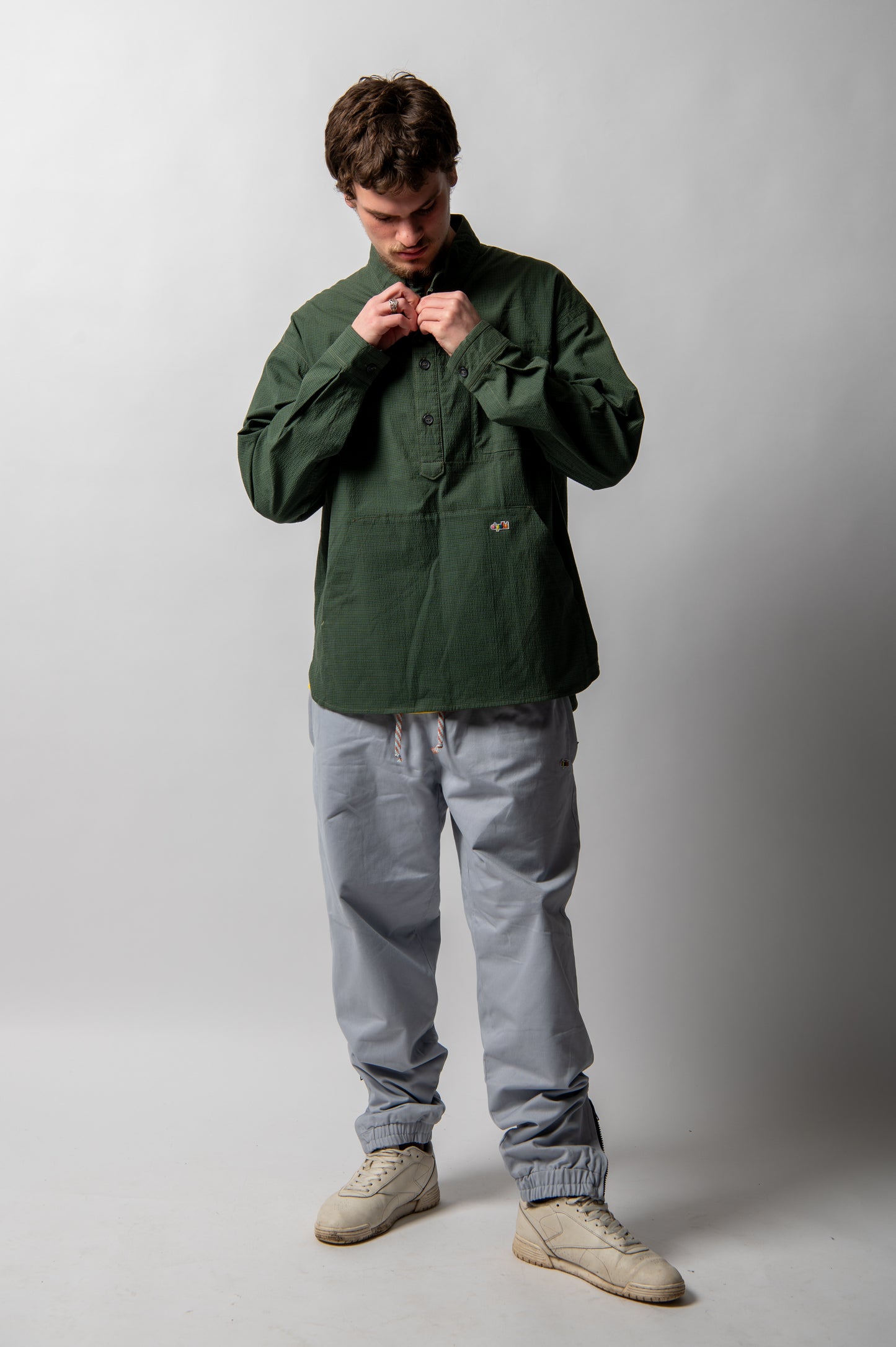 Oi Polloi Twill Track Pants Light Grey